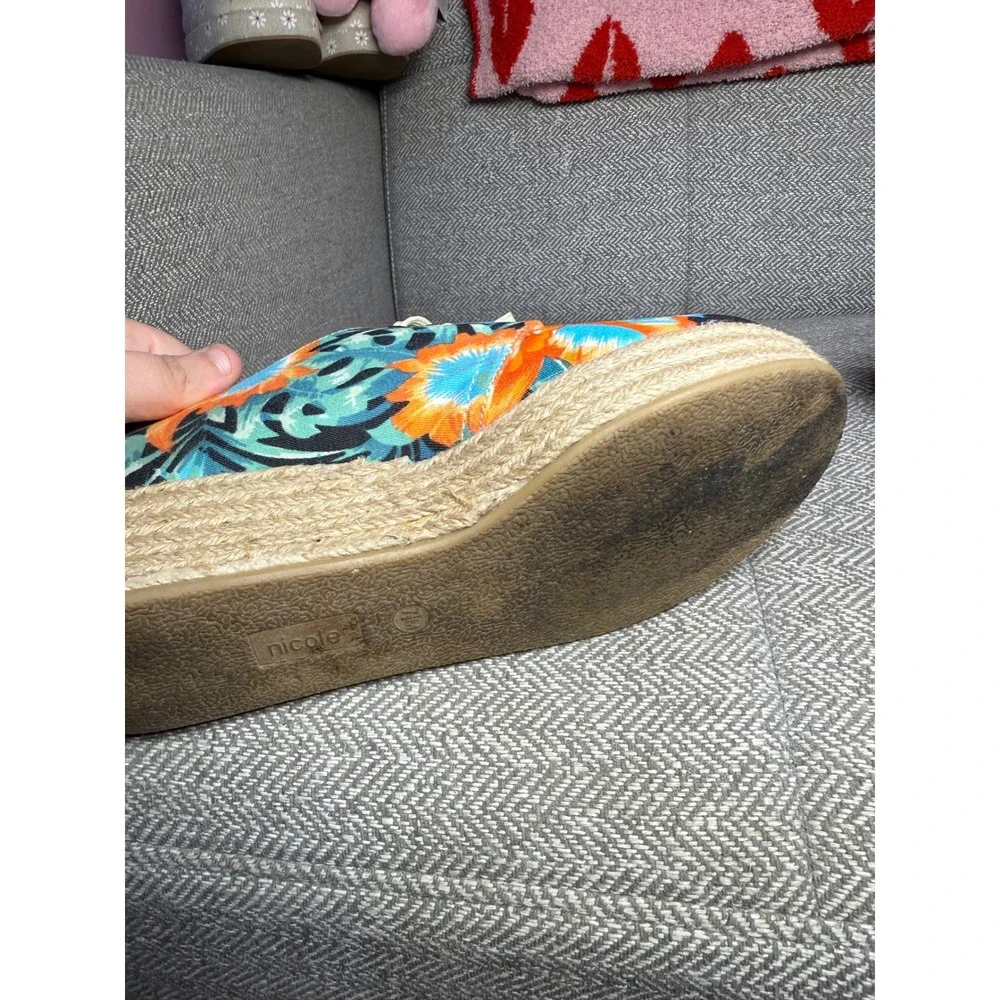 Nicole NClarice Tropical Floral Espadrille Platform‎ Sneakers Orange Blue 7.5M